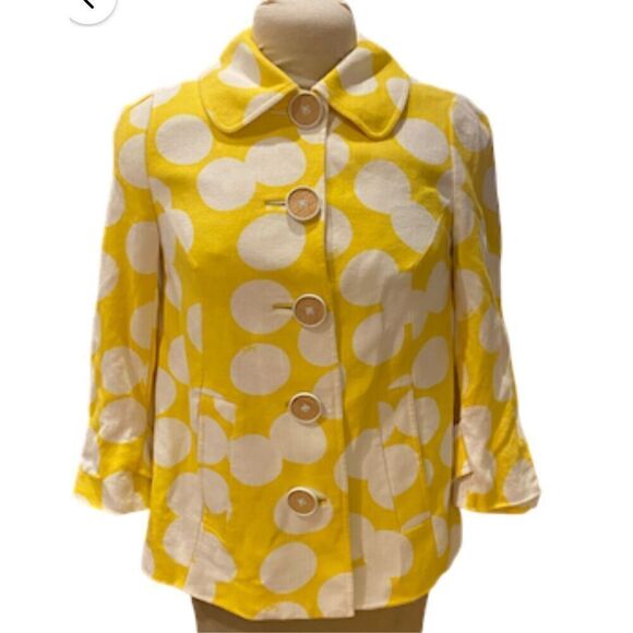 Lilly Pulitzer Linen Blend Jacket Fun Polka Dot Sz 6 Button Front Butter Yellow - Picture 7 of 12